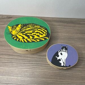 Hand Painted Cats kittens Vintage 2 Wooden Nesting Shaker Boxes Storage Art